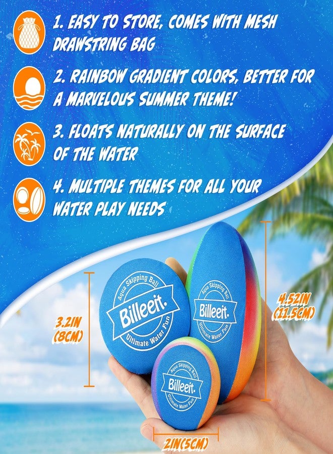 Billeeit Water Skipping Balls Set for Pool Play, Include 1 Rugby, 2 Balls and 2 Discs, Rainbow Color Splash Water Bouncing Balls, Fun Beach Toys & Games for Kids 3+ 4-8-12 and Adults - Image 3