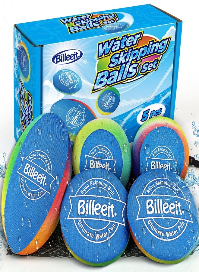 Billeeit Water Skipping Balls Set for Pool Play, Include 1 Rugby, 2 Balls and 2 Discs, Rainbow Color Splash Water Bouncing Balls, Fun Beach Toys & Games for Kids 3+ 4-8-12 and Adults - Image 1