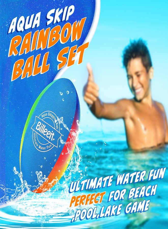 Billeeit Water Skipping Balls Set for Pool Play, Include 1 Rugby, 2 Balls and 2 Discs, Rainbow Color Splash Water Bouncing Balls, Fun Beach Toys & Games for Kids 3+ 4-8-12 and Adults - Image 2