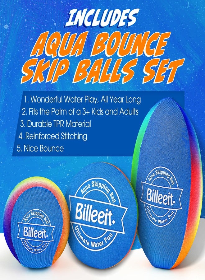 Billeeit Water Skipping Balls Set for Pool Play, Include 1 Rugby, 2 Balls and 2 Discs, Rainbow Color Splash Water Bouncing Balls, Fun Beach Toys & Games for Kids 3+ 4-8-12 and Adults - Image 4