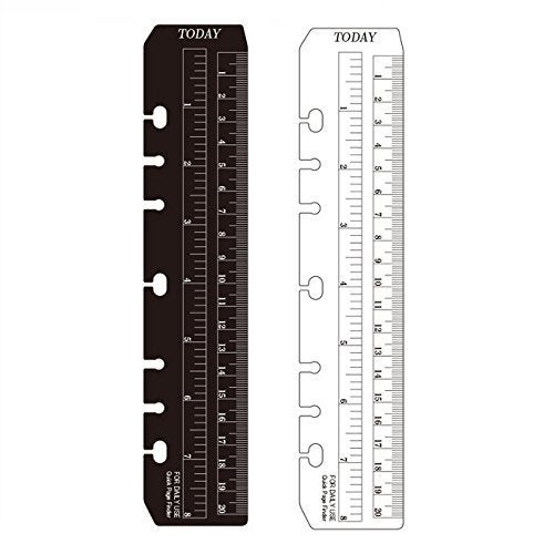 Chris.W hwojjha 2Pcs Black/Clear Plastic Page Marker Pouch Pagefinder Measuring Today Ruler for A5 Size 6-Hole Binder Notebook (A5, Black + Clear) - Image 1