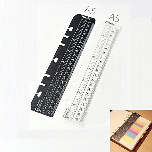 Chris.W hwojjha 2Pcs Black/Clear Plastic Page Marker Pouch Pagefinder Measuring Today Ruler for A5 Size 6-Hole Binder Notebook (A5, Black + Clear) - Image 2
