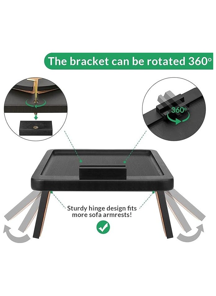 NNEWVANTE - Sofa Armrest Tray, Clip On Couch Arm Table, Foldable Sofa Arm Tray with 360° Rotating Phone Holder and Stable Sofa Table for Eating and Drink, Black - Image 1