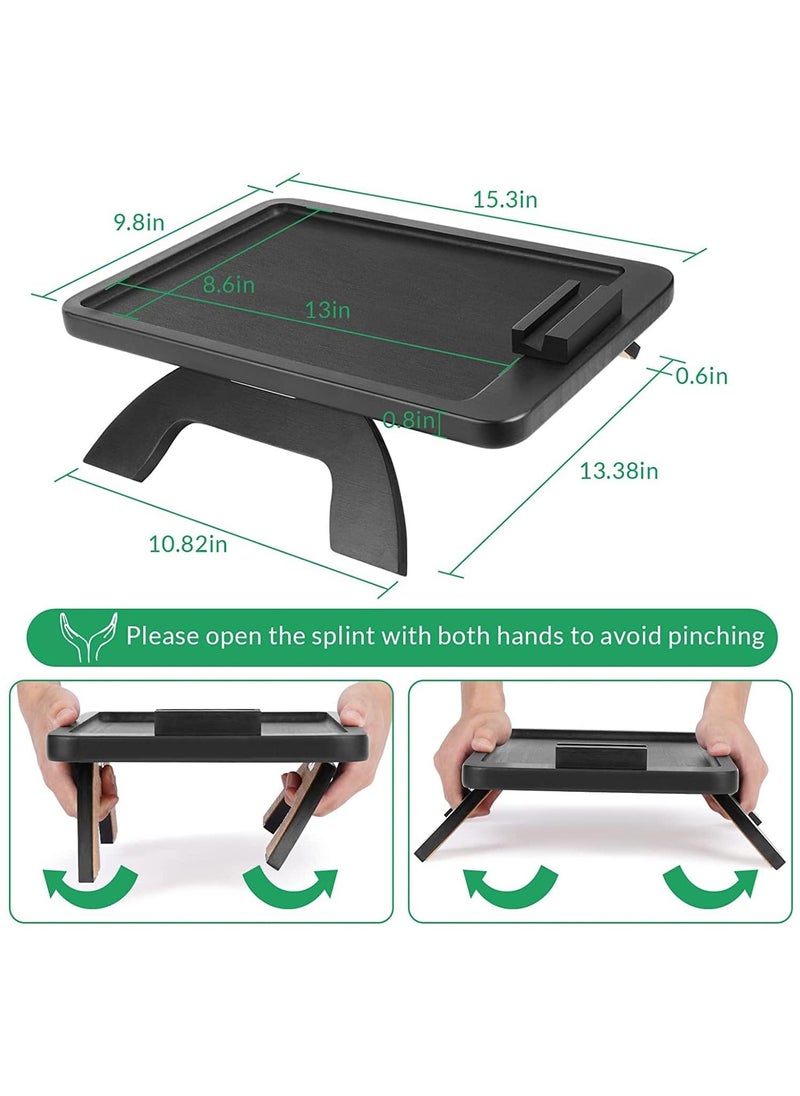 NNEWVANTE - Sofa Armrest Tray, Clip On Couch Arm Table, Foldable Sofa Arm Tray with 360° Rotating Phone Holder and Stable Sofa Table for Eating and Drink, Black - Image 1