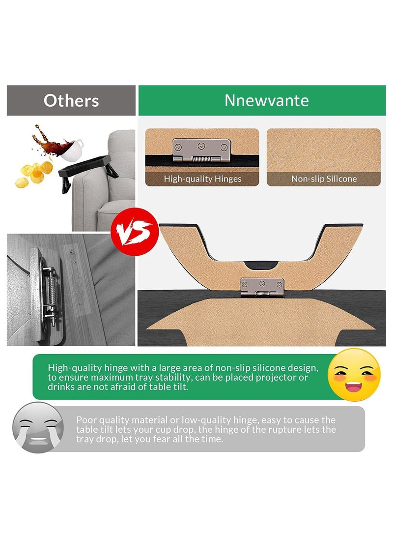 NNEWVANTE - Sofa Armrest Tray, Clip On Couch Arm Table, Foldable Sofa Arm Tray with 360° Rotating Phone Holder and Stable Sofa Table for Eating and Drink, Black - Image 1