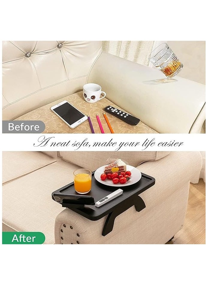NNEWVANTE - Sofa Armrest Tray, Clip On Couch Arm Table, Foldable Sofa Arm Tray with 360° Rotating Phone Holder and Stable Sofa Table for Eating and Drink, Black - Image 1