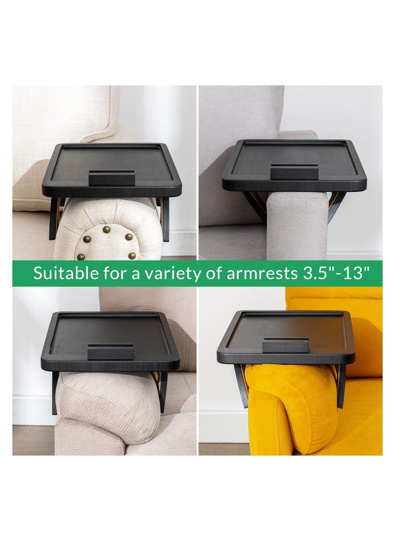 NNEWVANTE - Sofa Armrest Tray, Clip On Couch Arm Table, Foldable Sofa Arm Tray with 360° Rotating Phone Holder and Stable Sofa Table for Eating and Drink, Black - Image 1
