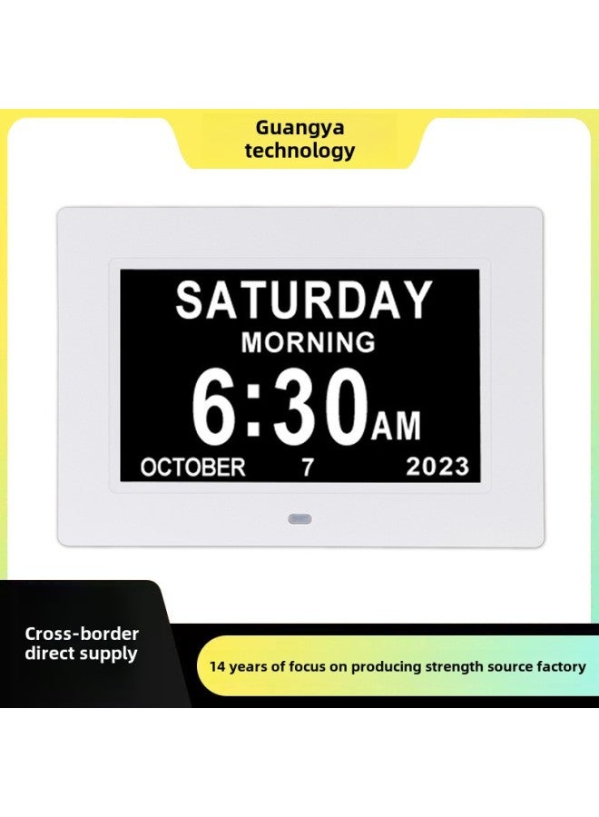7 Inch Clock Electronic Alarm Clock Big Font Creative Digital Photo Frame Calendar Elderly Medicine Reminder-Color:7051 Clock Model [white] - Image 2