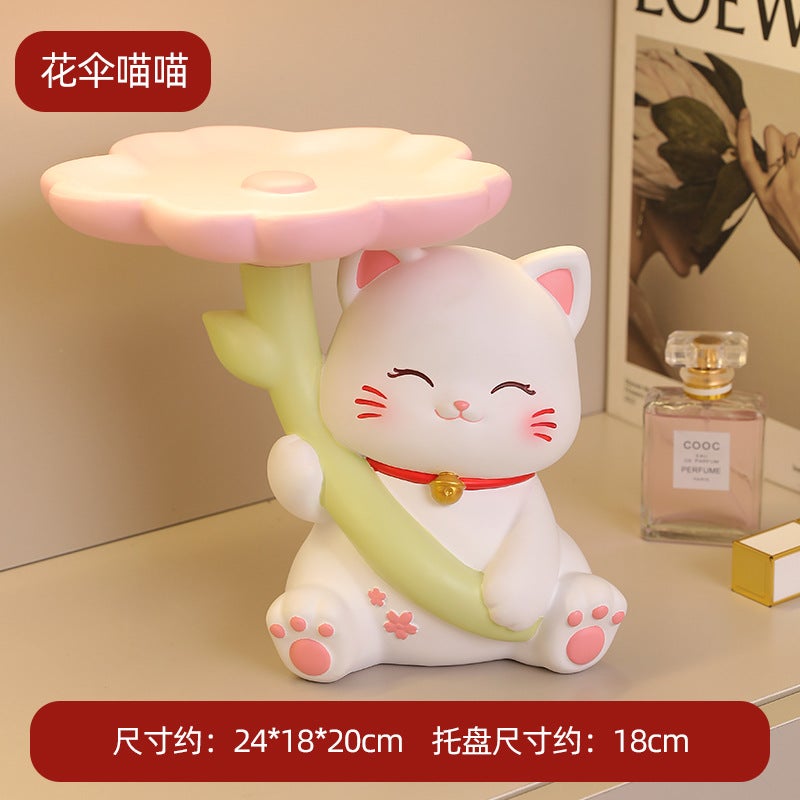 Generic Yuman creative light luxury resin decoration key hallway storage Nordic style desktop decoration home housewarming gift Flower umbrella cat 
