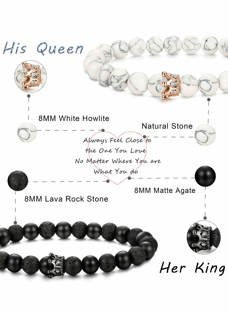 Excefore Couple Bracelet, Ladies Men's Matching Magnetic Crown Queen Bracelet Beads Natural Stone Beads Couple Beads Suitable for Gifts 4Pcs - Image 3