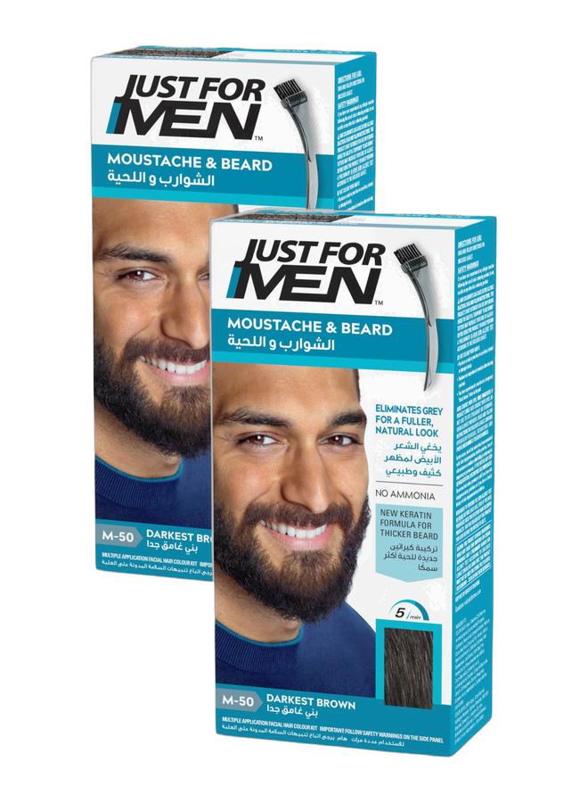 Just For Men صبغة لحية داكنة بنية M-50 للرجال - عبوة من 2، مع زيت الألوة وزيت جوز الهند - Image 1