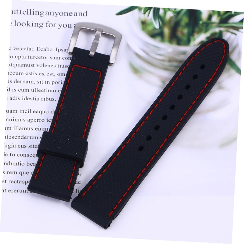 Silicone Watch Strap Breathable Sport Wristband Replacement for Men Women Fitness Swimming Climbing Black with Red Stitching - Image 2
