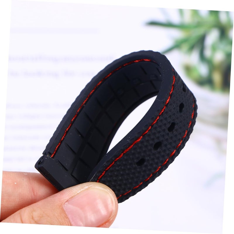 Silicone Watch Strap Breathable Sport Wristband Replacement for Men Women Fitness Swimming Climbing Black with Red Stitching - Image 5