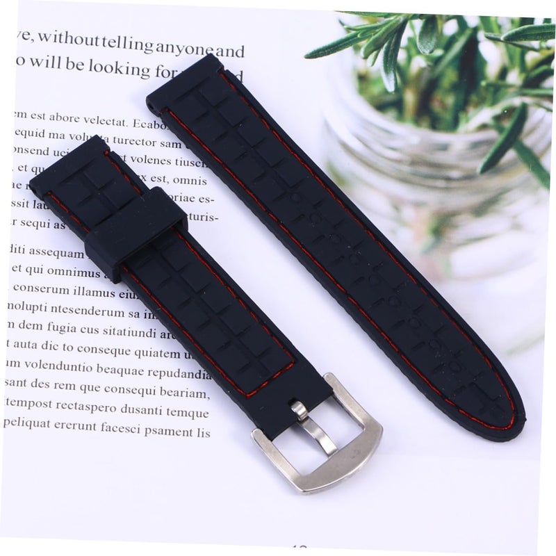 Silicone Watch Strap Breathable Sport Wristband Replacement for Men Women Fitness Swimming Climbing Black with Red Stitching - Image 4