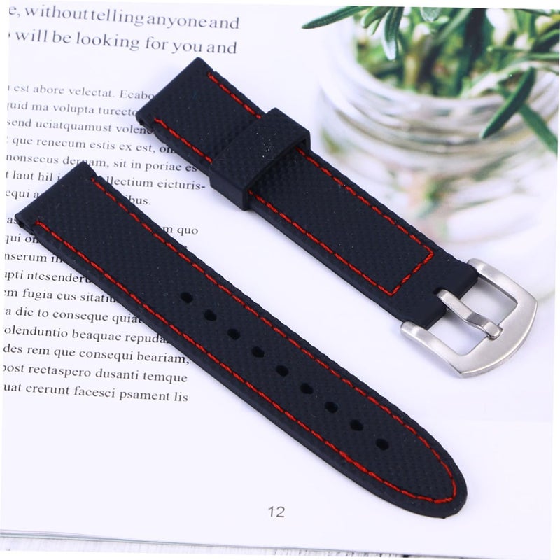 Silicone Watch Strap Breathable Sport Wristband Replacement for Men Women Fitness Swimming Climbing Black with Red Stitching - Image 3