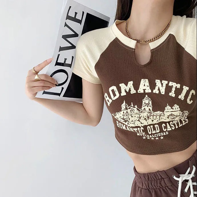 Unique Retro Short Top American Chic Hong Kong Style Sweet Spicy Girl Short-Sleeve T-Shirt For Women Summer With A Sense Of Design Niche - Image 3