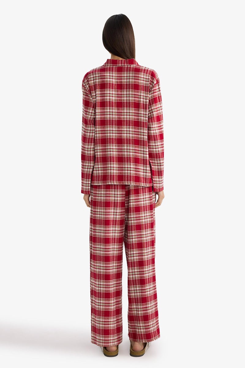 DeFacto Red Woman Regular Fit Flannel Plaid Long Sleeve Pyjamas Top Casual - Image 4