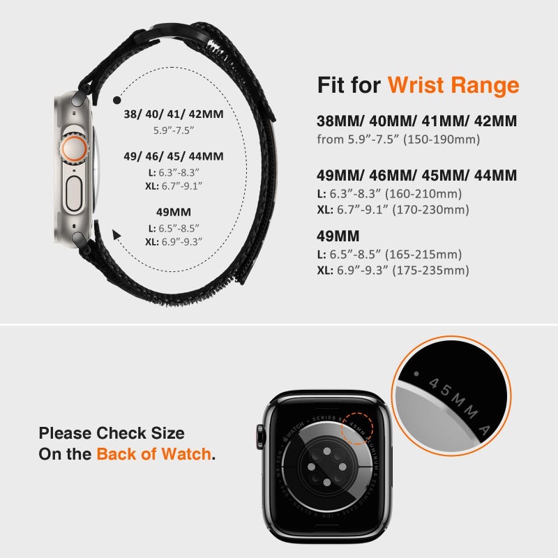 ULTIMAL Compatible witch Apple Watch Ultra 3/2/1 Series 11/10/9/8/7/6/5/4/SE/SE2/SE3,Nylon Stars-Stripes Flag Woven Strap for men 49mm 46mm 45mm 44mm (L,Black USA Flag) - Image 4