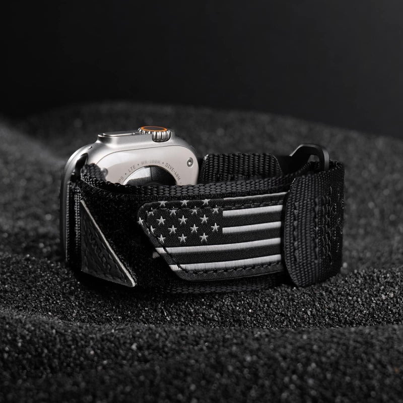 ULTIMAL Compatible witch Apple Watch Ultra 3/2/1 Series 11/10/9/8/7/6/5/4/SE/SE2/SE3,Nylon Stars-Stripes Flag Woven Strap for men 49mm 46mm 45mm 44mm (L,Black USA Flag) - Image 5