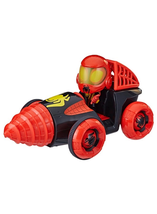 SPIDEY AND HIS AMAZING FRIENDS مارفل سبايدي وأصدقائه المذهلين - مايلز مع دوّار الحفر، مجموعة سيارات للعب مع مركبة، شخصية عمل بمقياس 4 إنش وملحقات، سيارات ألعاب للأطفال من 3 سنوات وما فوق - Image 3