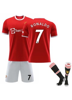 2021-2022 Season Red Devils Home Football Jersey RONALDO #7 Football Jersey/Shorts Socks Gift Set Kids Size & Adult Size, Gift for Fan Friends