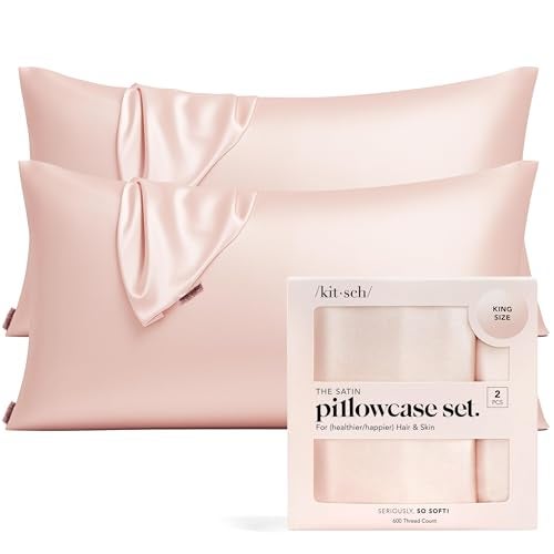 Kitsch Satin Pillowcase with Zipper for Hair Skin Softer Than Silk Pillow Cases Smooth Cooling Satin Pillow Case WrinkleFree Machine Washable King Size Satin Pillow Case 19x36 Blush 2pcs - Image 1
