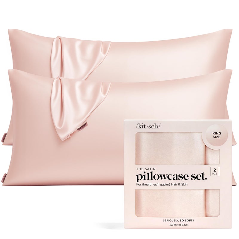 Kitsch Satin Pillowcase with Zipper for Hair Skin Softer Than Silk Pillow Cases Smooth Cooling Satin Pillow Case WrinkleFree Machine Washable King Size Satin Pillow Case 19x36 Blush 2pcs - Image 2