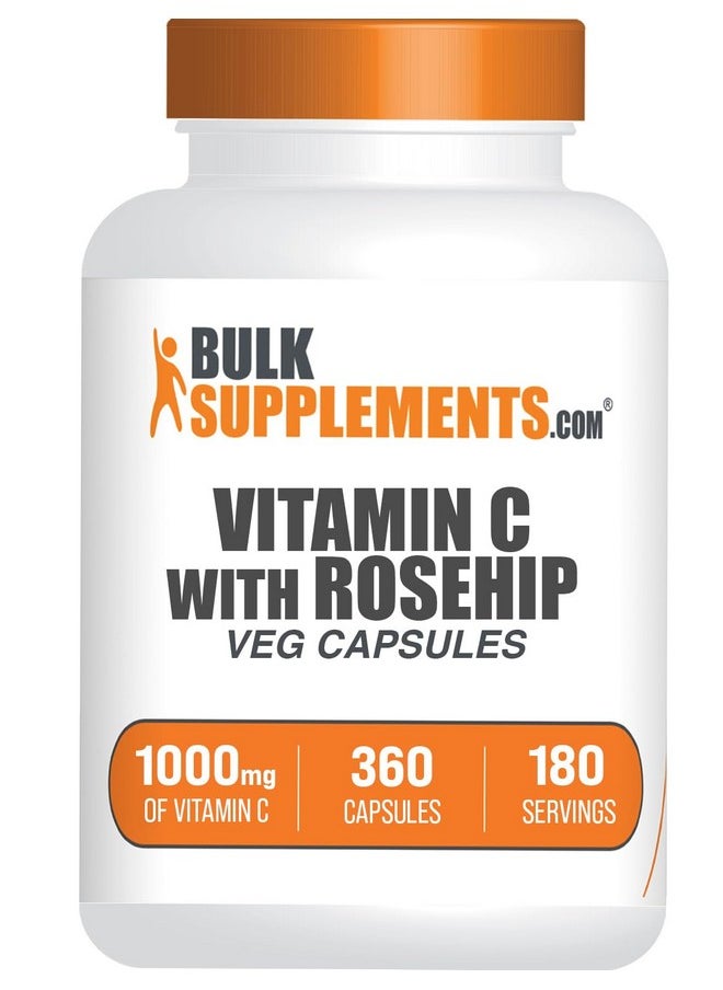 بالك سابلمنتس كبسولات فيتامين سي مع ثمر الورد من BulkSupplements.com - فيتامين سي 1000 مجم وثمر الورد 15 مجم لدعم المناعة - نباتي، كبسولتان لكل وجبة، 360 كبسولة نباتية (عبوة من 1)  - Image 1