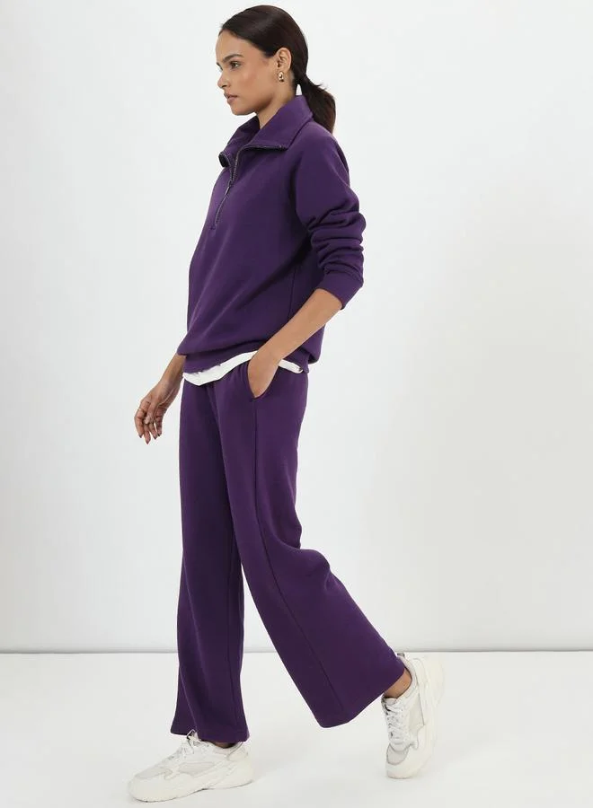 Femmella Deep Purple Half Zipper Fleece Sweatshirt