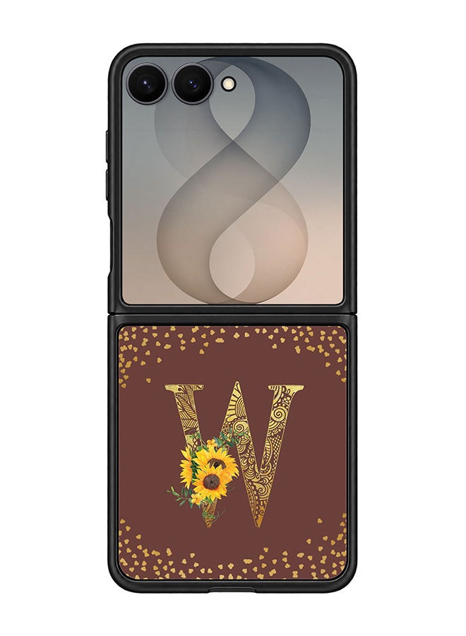 Stylizedd Rugged Case for Samsung Galaxy Z Flip8- Slim Fit Hybrid Rubber Cover Sunflower Monogram - W (Brown)