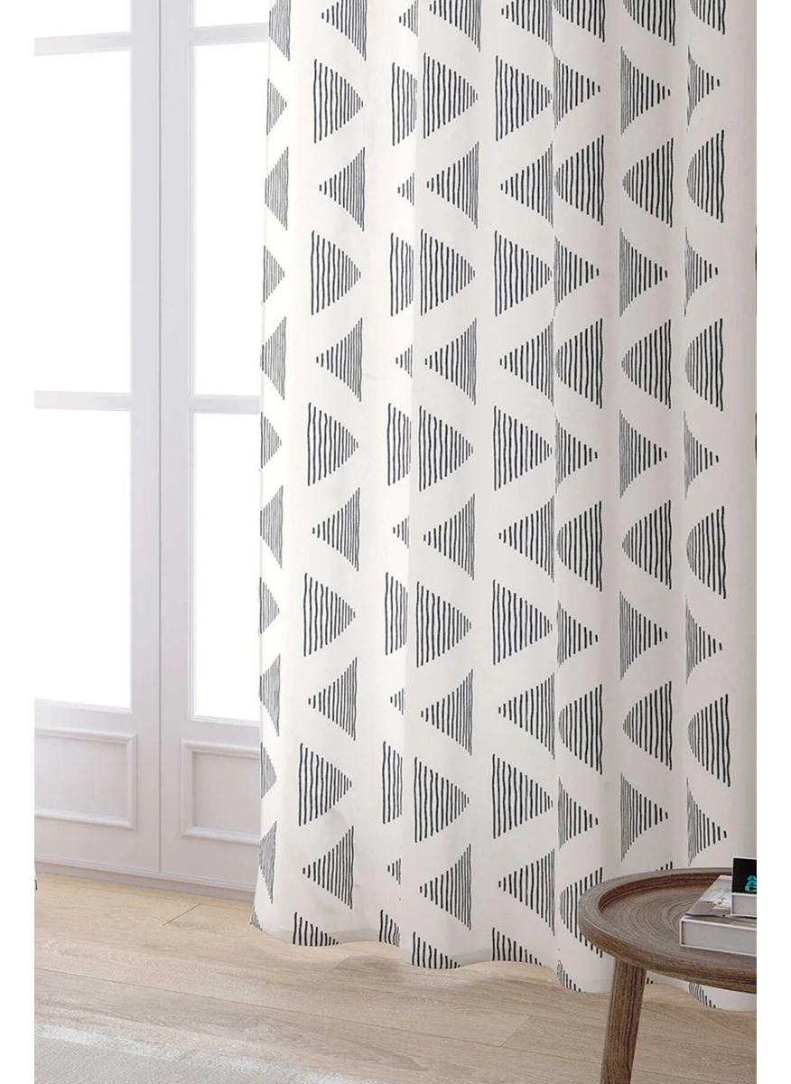 Cango Home Cream Black Bohemian Scandinavian Geometric Digital Printed Curtain CGH1225-PR