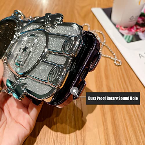 QoKcoahn Astronaut Hidden Stand Phone Case for iPhone 14 Pro Max,Cute 3D Astronaut Lens Camera Protection Kickstand Luxury Glitter Bling Soft TPU Protector with Mirror Metal Chain for Women Purple - Image 5