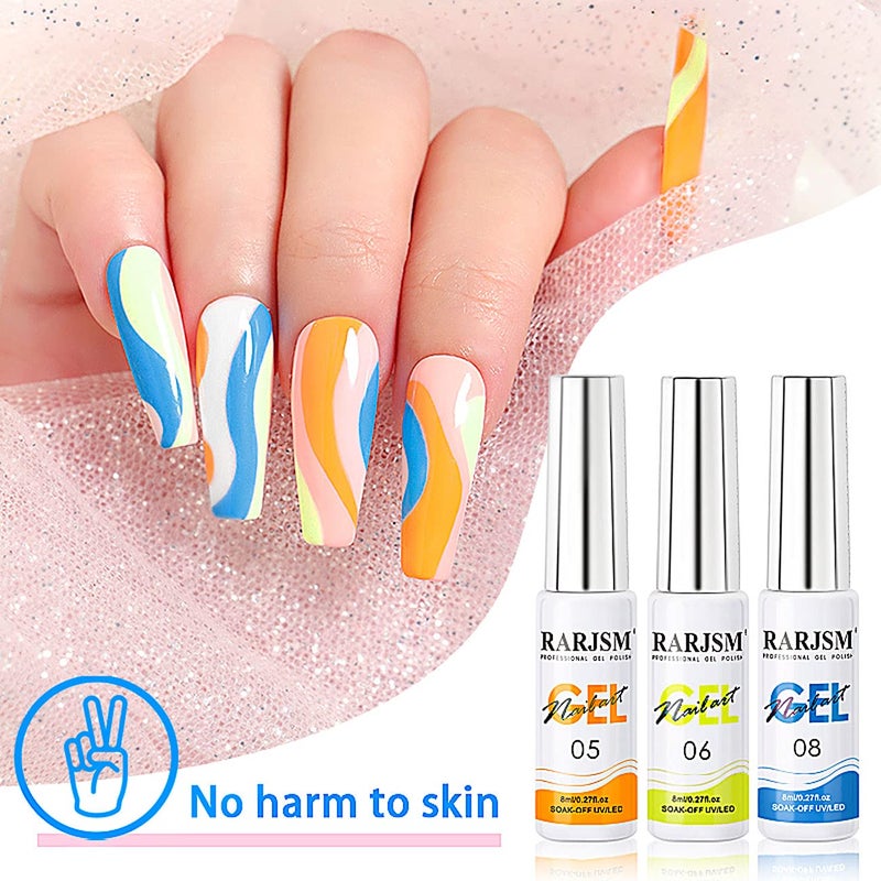 RARJSM Painted Gel Nail Polish Set, Line Art Gel 12 Colors Neon Pink Yellow Green Glitter Silver Gold Nail Art Painting Manicure Tools DIY Drawing NailGel for Line U V L E D Required - Image 3