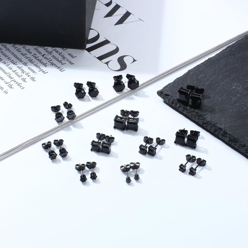Besteel 2 Pairs Stainless Steel Mens Womens CZ Stud Earrings Pierced Earrings Black 20G 3-8mm - Image 5