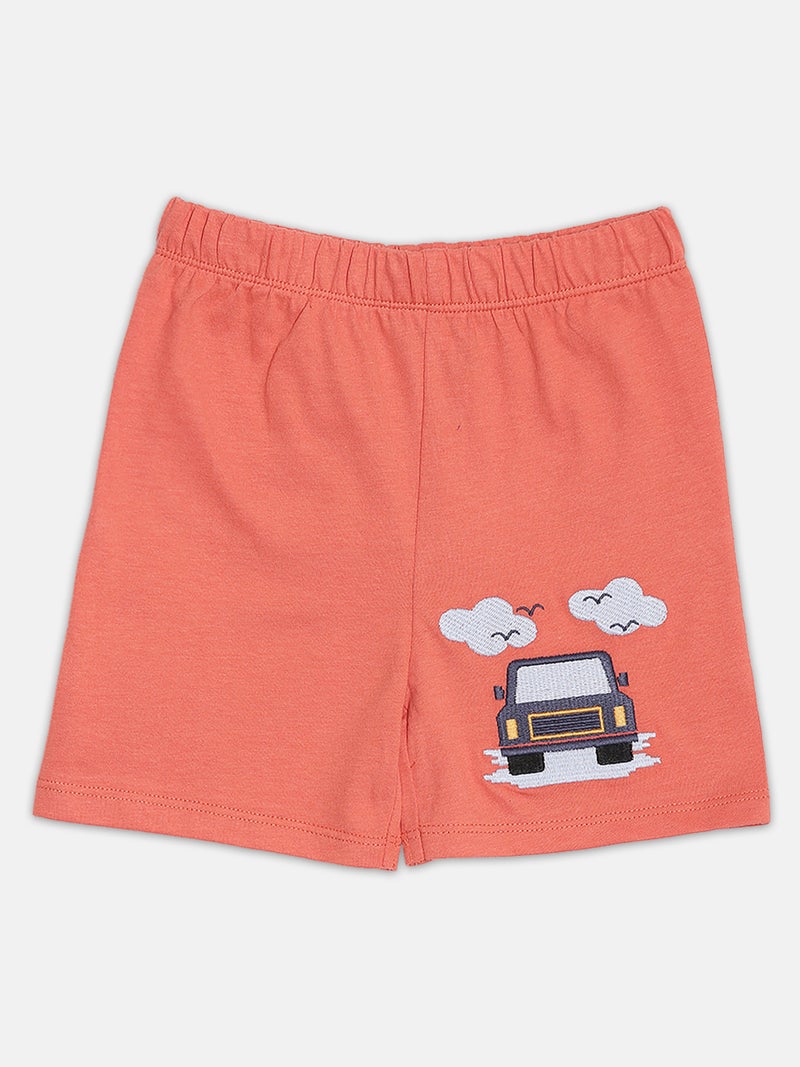 Broon Infant Boys Navy and Orange Printed Organic Cotton T-shirt with Shorts Set - Image 4