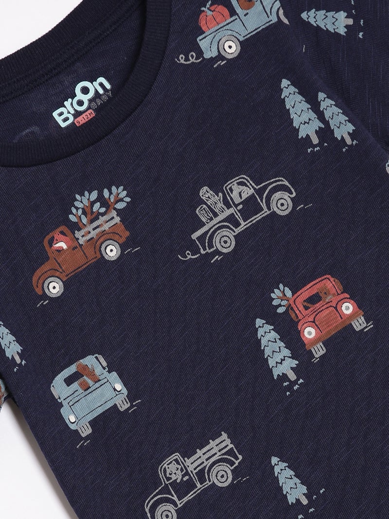 Broon Infant Boys Navy and Orange Printed Organic Cotton T-shirt with Shorts Set - Image 5