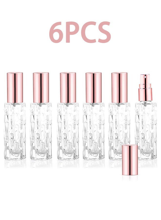 6PCS 10ml/0.3oz Clear Glass Perfume Atomizer Refillable Fine Mist Spray Bottles Makeup Sprayer Tubes Cologne Sample Containers with Rose Gold Spray Head - Image 1