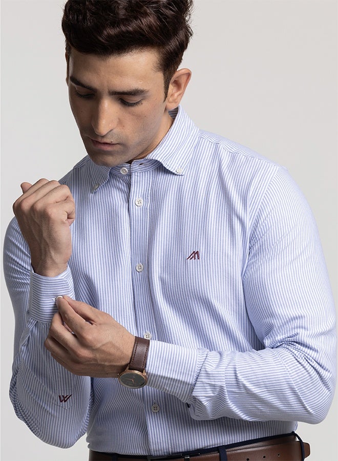 Mannerism The Nautical Stripe Blue Oxford Shirt with Bold Nautical Lines - Image 5