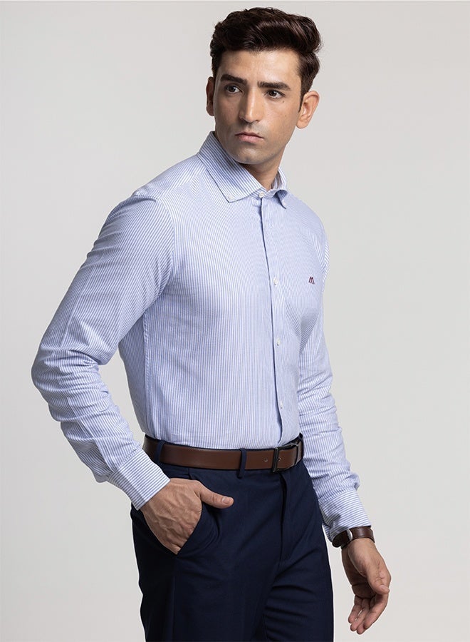 Mannerism The Nautical Stripe Blue Oxford Shirt with Bold Nautical Lines - Image 1