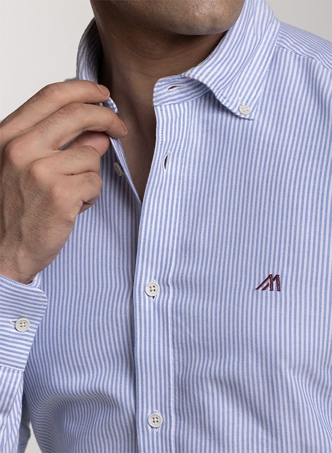 Mannerism The Nautical Stripe Blue Oxford Shirt with Bold Nautical Lines - Image 3