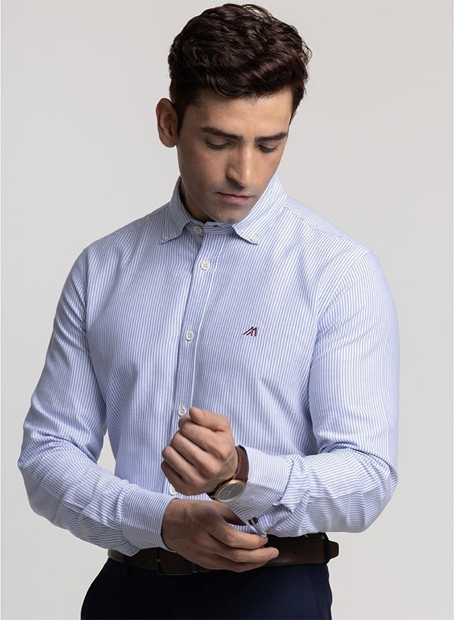 Mannerism The Nautical Stripe Blue Oxford Shirt with Bold Nautical Lines - Image 4