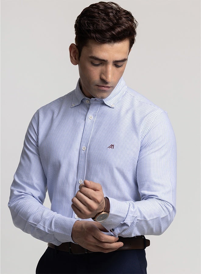 Mannerism The Nautical Stripe Blue Oxford Shirt with Bold Nautical Lines - Image 1