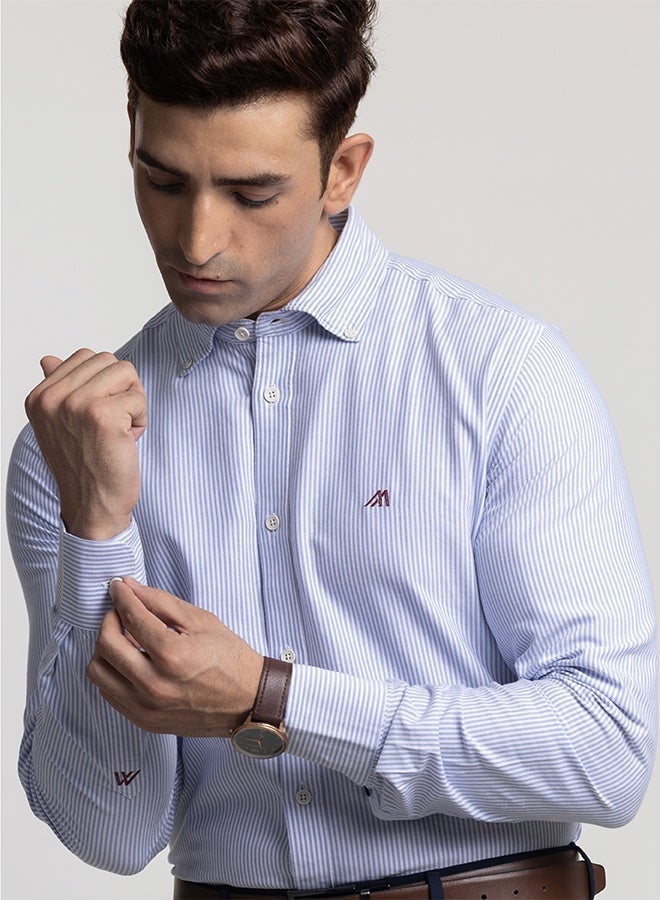 Mannerism The Nautical Stripe Blue Oxford Shirt with Bold Nautical Lines - Image 4