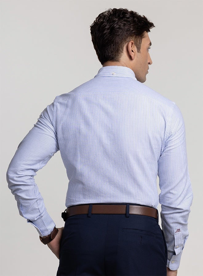 Mannerism The Nautical Stripe Blue Oxford Shirt with Bold Nautical Lines - Image 5
