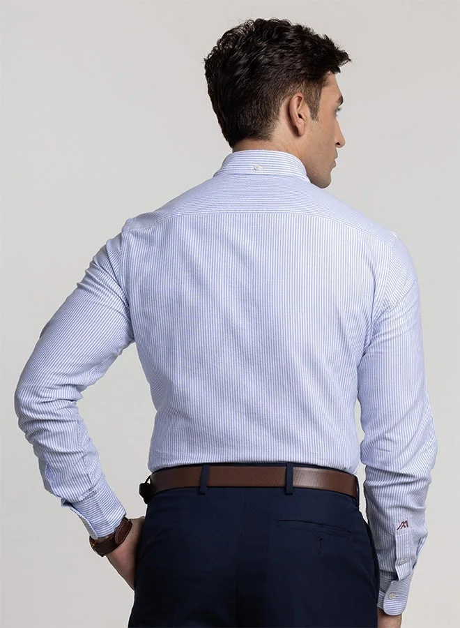 MANNERISM  The Nautical Stripe Blue Oxford Shirt with Bold Nautical Lines for Men | Best Price UAE