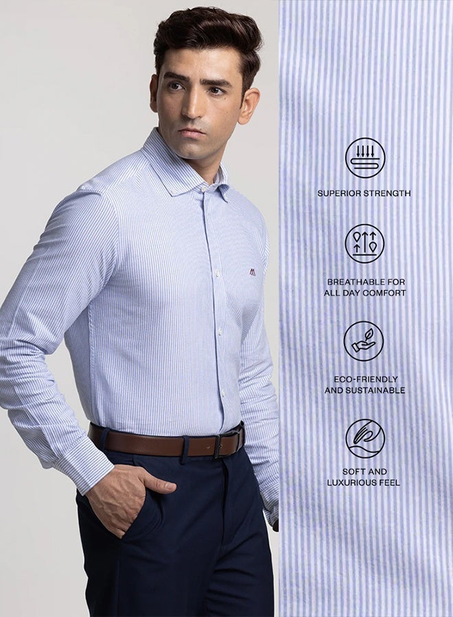 مانرزم The Nautical Stripe Blue Oxford Shirt with Bold Nautical Lines - Image 3