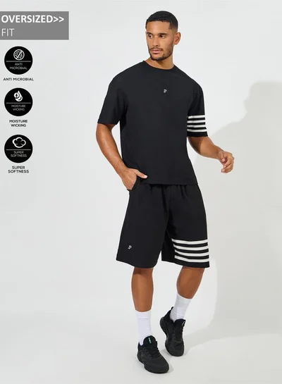 Styli Oversized Stretch Pique Knit T-Shirt and Striped Shorts Set