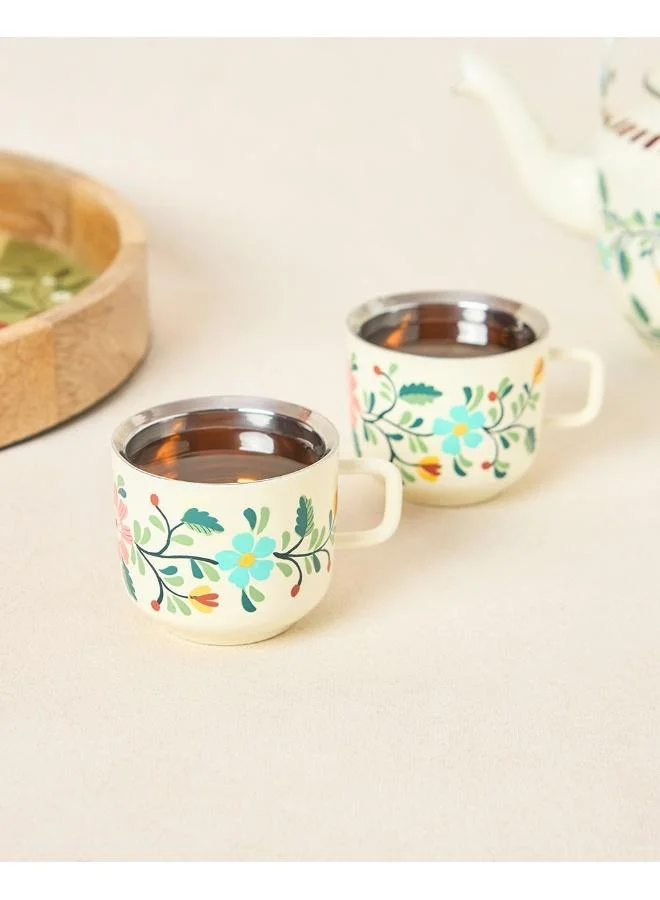 Chumbak Hangul Hand-painted Kahwah Kettle, Steel-600-ml | Kashmir Trails