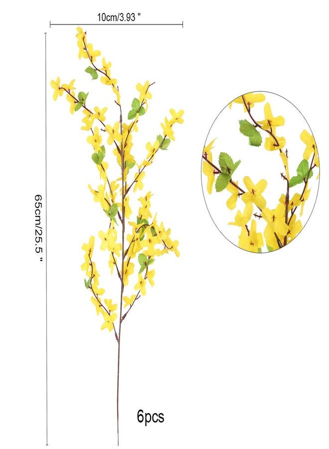 HO2NLE 6 PCS 25.5" Fake Flowers Yellow Flower Silk Artificial Forsythia Branches Long Stem Spring Flowers Artificial for Decoration Indoor Outdoor Wedding Home Bedroom Yard Cemetery - Image 2