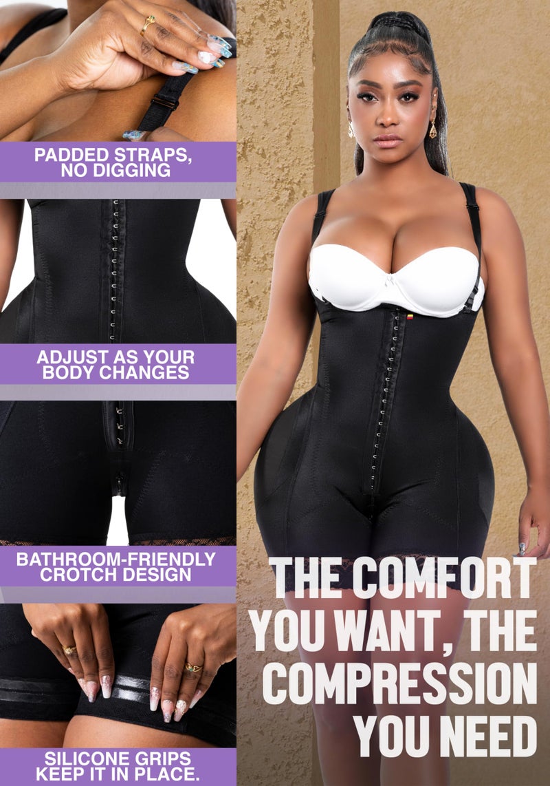 Snatched Body Post Surgery Tummy Control Shapewear Bodysuit | Stage 2 Faja Short Leg | Fajas Colombianas for Post-Op BBL Black 2XL - Image 4